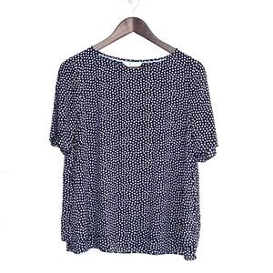Boden Short Sleeve Nadia Polka Dot Blouse Womens 8 Navy White Split Back Flowy